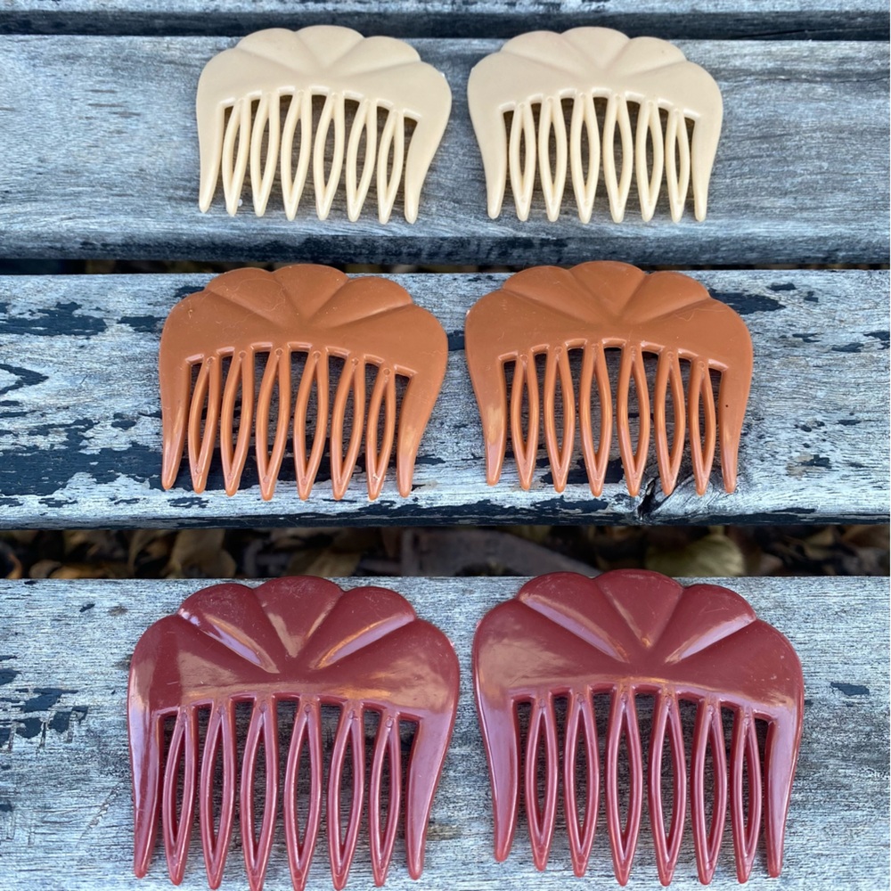 Vintage 80’s brown french hair combs, hair accessory, hair clip Updo